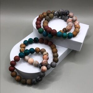 Stackable layering colorful Jasper stone roll on bracelets bundle 4 boho